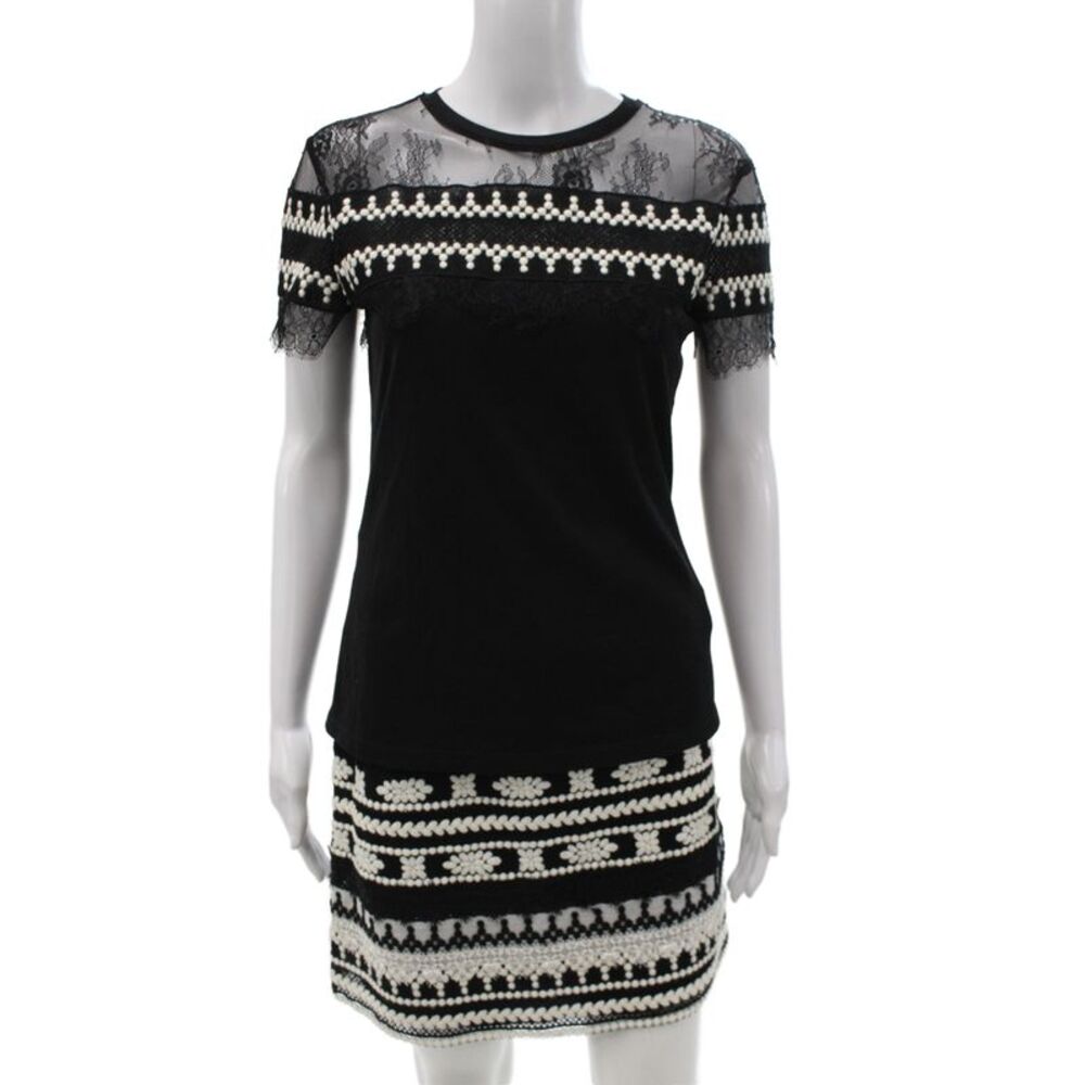 Ermanno Scervino Womens Black Cotton Striped Mini Skirt Set Bohemian Size 40